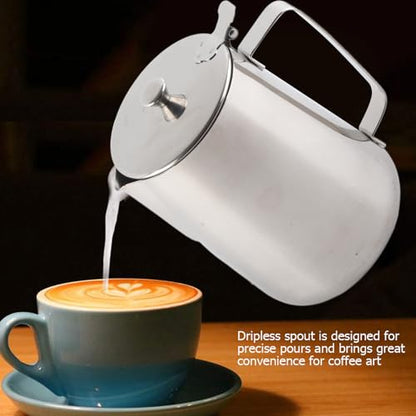 Milk Frother Cup, Stainless Steel Milk Frothing Pitcher, Milk Frothing Jug with Lid and Handle, Frothing Cup Pitcher, Coffee Frothing Mug for Office Home Kitchen (2000ml) - size: 67.6 Ounces
