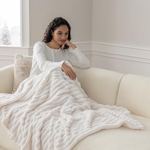 Berkshire Ribbed VelvetLoft® Throw – 330gsm Medium Weight Plush, Extra Soft & Warm Plush Throw Blanket for Bedroom, Couch, Travel – Durable & Easy Care(Goose Egg, Throw Size 50" x 60") - color: Goose Egg, size: Throw (50 in x 60 in)