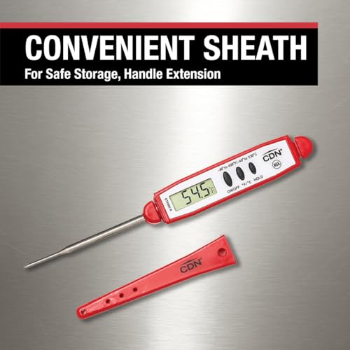 CDN ProAccurate® Instant Read Digital Pocket Thermometer with 2.75" Stainless Steel Tip for Accurate Temperature Measurement, Red (DT450X-R) - color: Red