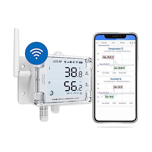 GS1-A1RS - Smart WiFi Temperature & Humidity Sensor - Versatile External Probes, Scheduled Reports，Custom Alerts, Free App, No Subscription - Alexa & IFTTT Compatible (2.4GHz, Hub-Free) - style: GS1-A1RS