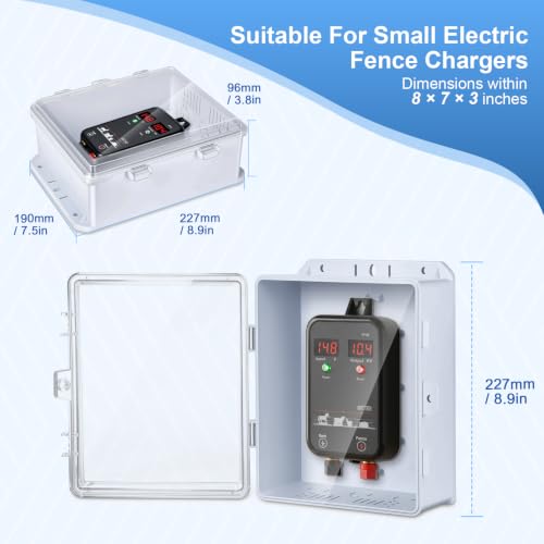 Outdoor Electrical Box Waterproof, 8.94×7.48×3.78 Inch Waterproof Enclosure with 656 Feet/200 Meters Electric Fence Rope Polywire,for Outdoor/Small Electric Fence Charger Installation (with clear lid)