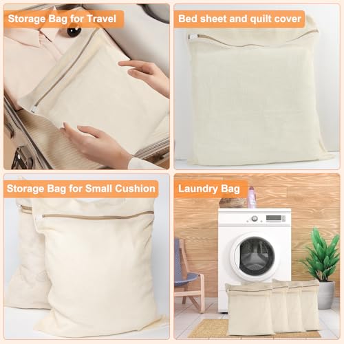 4-Piece Large Durable Organic Cotton Mesh Laundry Bags with Sturdy Zippers and Breathable Mesh are Delicate Laundry Bags for Underwear, Clothes, Pants and Socks - size: Large