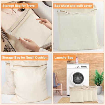 4-Piece Large Durable Organic Cotton Mesh Laundry Bags with Sturdy Zippers and Breathable Mesh are Delicate Laundry Bags for Underwear, Clothes, Pants and Socks - size: Large