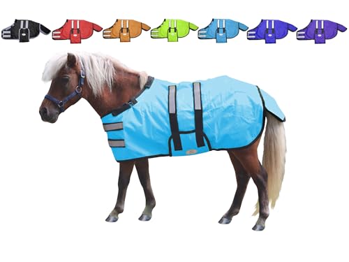 Derby Originals Mini Horse & Foal Winter Turnout Blanket – Reflective, No-Hardware Design, 600D Waterproof Outer, 150g Insulation, 170T Lining, Adjustable Fit, 1-Year Warranty (Hurricane Blue, Medium) - color: Hurricane Blue