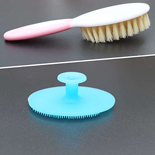 Baby Hair Brush &Silicone Baby Cradle Cap Brush Set, for Newborns & Toddlers-Natural Soft Goat Bristles-Ideal for Cradle Cap-Perfect Baby Registry Gift (Pink) - color: Pink