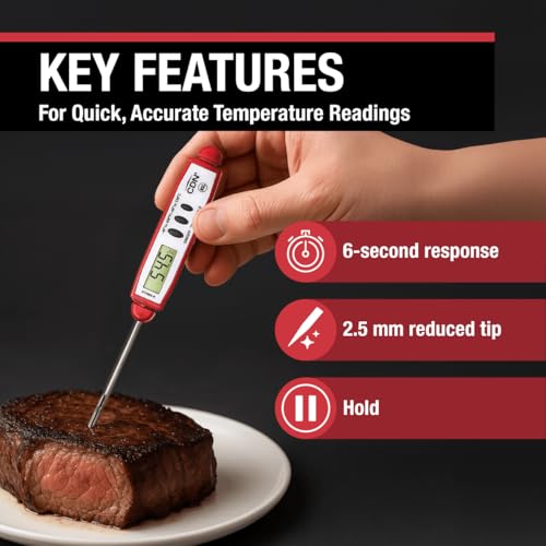 CDN ProAccurate® Instant Read Digital Pocket Thermometer with 2.75" Stainless Steel Tip for Accurate Temperature Measurement, Red (DT450X-R) - color: Red
