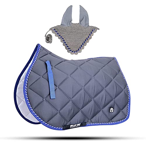 General Saddle Pads with Matching Fly Veil Set (Ship from USA) - color: Grey, size: Full