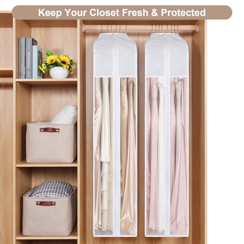 60 Inch Premium Cotton Garment Bag for Hanging Clothes and Storage - size: 10"W x 60"H-3pcs