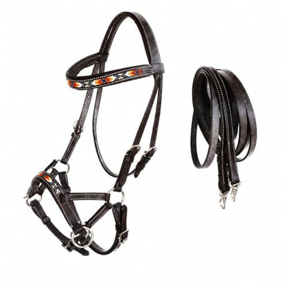 Horse Western Padded Leather Beaded Bitless Sidepull Bridle 77RT20BR-F