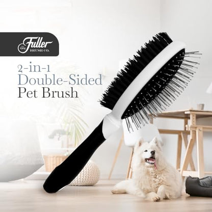 Fuller Brush 2-in-1 Double-Sided Pet Brush - Electroplated Round-Ended Steel Pins Positioned Into a Flexible Cushion on One Side & Nylon Bristles - Remove Shedding - Tool For Grooming Dogs & Cats - size: 2-in-1 Double-Sided