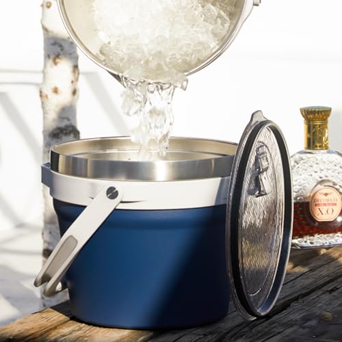 COKTIK 7L Vacuum Insulated Ice Bucket with Lid and Scoop& Tongs，Large capacity Stainless Steel Beverage Bucket for Cocktail, Champagne, Wine, Beer，Large Parties（Dark Blue Suit） - color: Dark Blue Suit