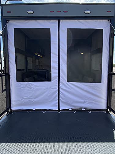 Dune Sport Toy Hauler Ramp Door Screen Wall, White Canvas w/Black Screen