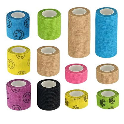 12 Rolls Self Adhesive Bandage Wrap, Breathable Cohesive Bandage Tape, Vet Wrap for Dogs Cats Horses, Non-Woven Self Stick Bandages for Wrist, Ankle, Finger, Sprain & Swelling