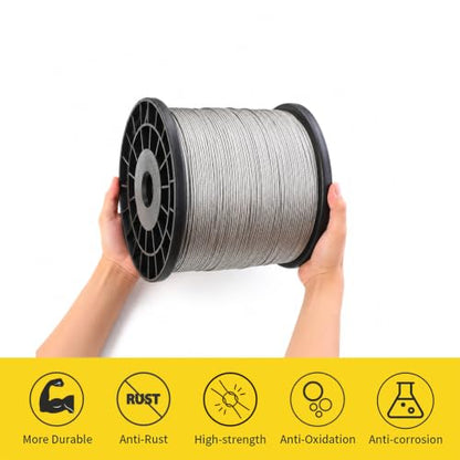 1/16 Wire Rope, 500FT 304 Stainless Steel Cable with 180Pcs Crimp Sleeves, Aircraft Grade, 7x7 Strand, 368lbs Breaking Strength, for Garden Trellis, Clothesline, Railing,Trellis - size: 500 ft