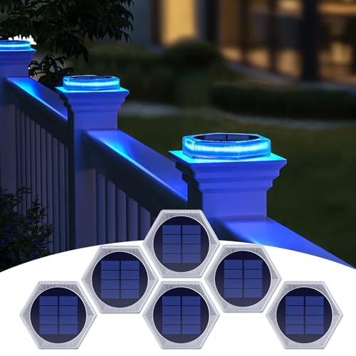 YiLaie Blue Solar Dock Deck Step Flat Stair Lights for Outside 6 Pack | Driveway Lights Solar Powered for Outside Concrete Disks Ground Walkway Pathway Sidewalk Auto ON/Off - color: Blue, size: 6 Pack-Hexagon