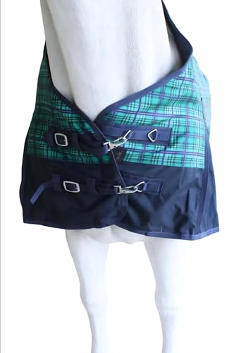 Challenger 1200D Horse Turnout Waterproof Heavy Weight Winter Blanket 5EE13G - color: Turquoise/Navy Plaid, size: 68 inches