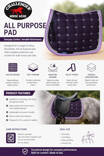 Horse Cotton Quilted All Purpose English Saddle PAD Trail Contoured Purple 72F38