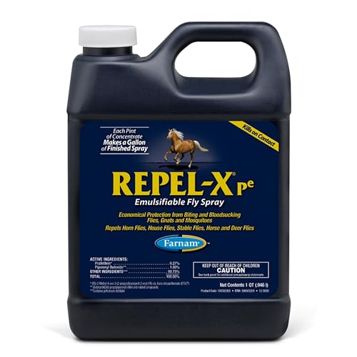 Farnam Repel-X pe Fly Spray Concentrate for Horses & Dogs, 32 oz | Makes 8 Quarts,Repels barn flies, gnats, mosquitoes, ticks, and lice as a concentrated that mixes with water - size: 32 Fl Oz (Pack of 1)