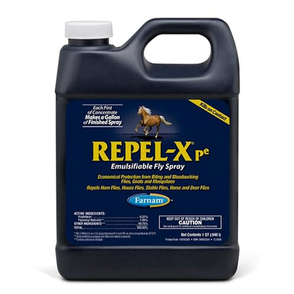 Farnam Repel-X pe Fly Spray Concentrate for Horses & Dogs, 32 oz | Makes 8 Quarts,Repels barn flies, gnats, mosquitoes, ticks, and lice as a concentrated that mixes with water - size: 32 Fl Oz (Pack of 1)