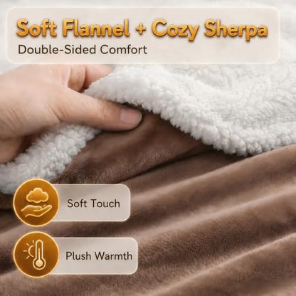 Heated Blanket Electric Throw Size 50''x60'' with 9 Heating Levels, 1-10 Hour Auto Shut Off, Machine Washable, Flannel & Sherpa Double-Sided Soft Warming Blanket for Couch, Bed, Office - Brown - color: 06-brown, size: 50''x60''(Throw)