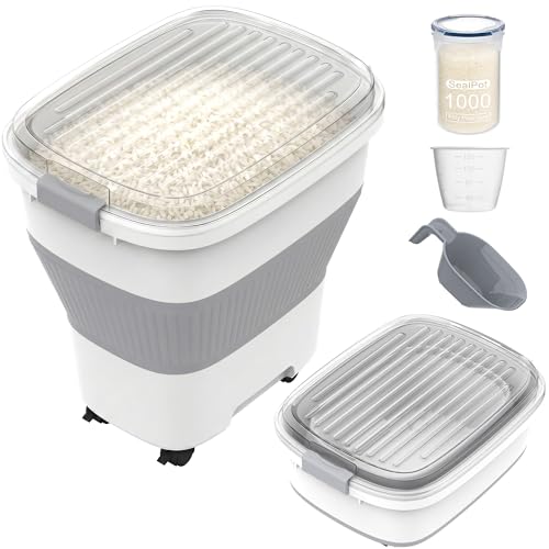 HOYTAMDAR 50Lbs Collapsible Rice Container,Airtight Food Storage container - color: Grey 50lbs