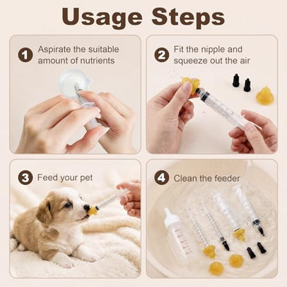 REDDOUDOU Kitten Nursing Bottle, Nipple for Kittens, Cat Feeding Bottle Kit, 1 Pet Milk Bottle + 4 Silicone Nipples, Newborn Kitten Feeding Kit for Puppies, Squirrels, Rabbits, Small Animals