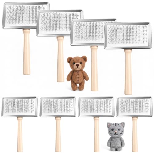 Ubamdom 8 Pcs Needle Felting Wool Carders, Large Hand Carders for Wool, Needle Felting Carding Tool Set with Large & Medium Wooden Brushes for Blending, Pet Grooming, Craft Projects