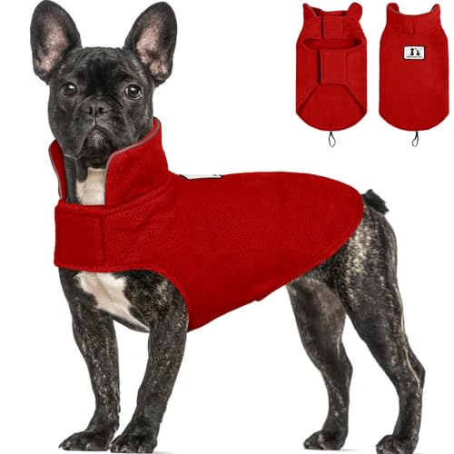 DENTRUN Reversible Dog Winter Coat, Windproof Polar Fleece Reflective Vest - color: Burgundy, size: Small