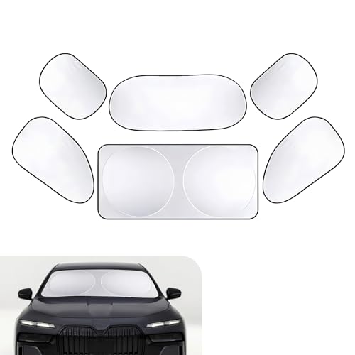 6 PCS Windshield Sun Shade, Privacy Protection Sunscreen Heat Window Cover, Automobile Protective Kit, Universal for Most Cars, Trucks and Vans (Silver)