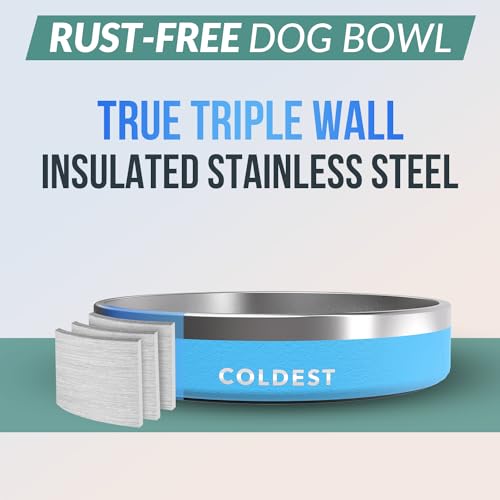 Coldest Dog Bowl - Anti Rust Metal, Non Slip, 3 Layers Insulated Stainless Steel Dog Bowls - Spill Proof & Heavy Duty - Water Bowl for Dogs, Cats & Pets, Dish Washer Safe (21 oz, Celestial Blue) - color: Celestial Blue, size: 21 oz