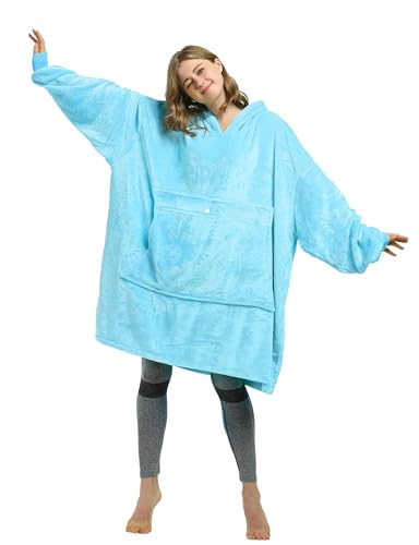 Catalonia Oversized Blanket Hoodie, Wearable Fleece Blanket Sweatshirt - color: Blue / Fleece
