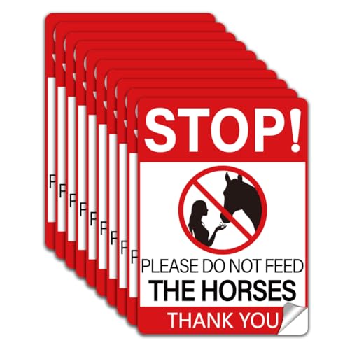 WADORN 10Pcs Please Do Not Feed The Horses Thank You Sign Sticker, Stop Feeding Horses Sign Self-Adhesive Vinyl Decal No Feeding Sign Warning Stickers for Horse Stables and Pastures 7.08x5.12 Inch - style: Do Not Feed The Horses