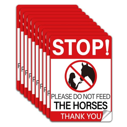 WADORN 10Pcs Please Do Not Feed The Horses Thank You Sign Sticker, Stop Feeding Horses Sign Self-Adhesive Vinyl Decal No Feeding Sign Warning Stickers for Horse Stables and Pastures 7.08x5.12 Inch - style: Do Not Feed The Horses