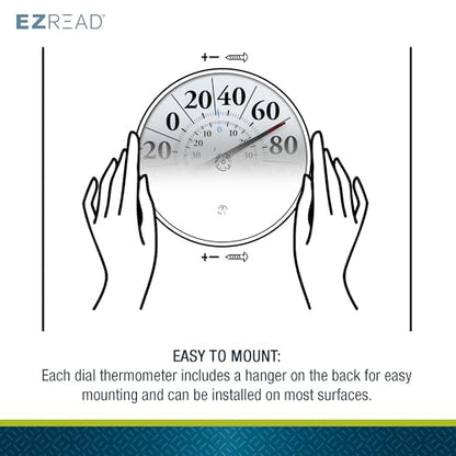 EZREAD Hanging Dial Thermometer 840-1210 Weather Thermometers for Indoor and Outdoor Use, Large 12.5 Inch Diameter, Easy to Read Numbers, Basic White - color: White
