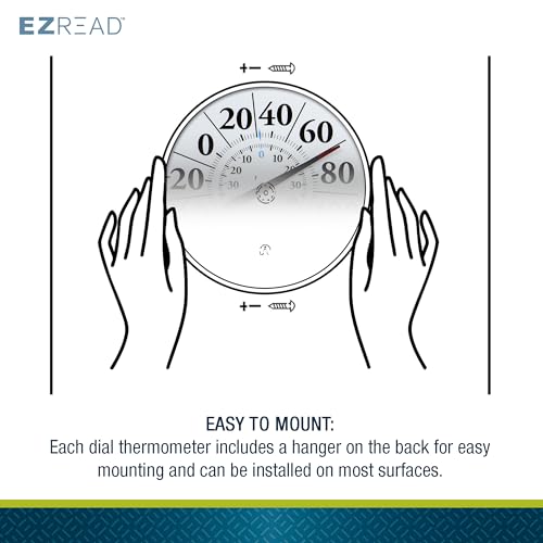 EZREAD Hanging Dial Thermometer 840-1210 Weather Thermometers for Indoor and Outdoor Use, Large 12.5 Inch Diameter, Easy to Read Numbers, Basic White - color: White