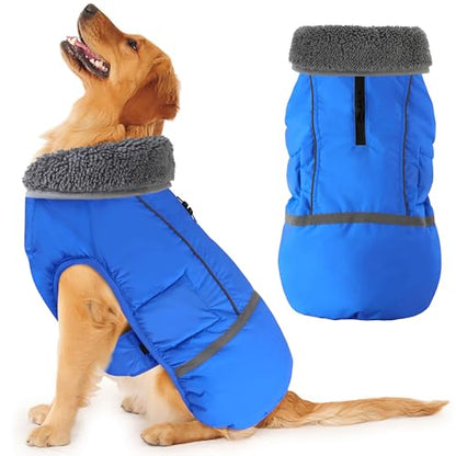 Dogcheer Warm Dog Coat, Waterproof Dog Jacket Christmas Puppy Winter Coat with Buckle, Reflective Adjustable Pet Snow Jacket Turtleneck Fleece Sweater for Small Medium Large Dogs - Blue, M - color: Blue, size: Medium