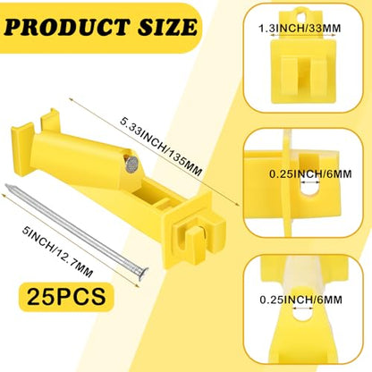 Tandefio 25 Pcs Electric Fence Insulator 5 Inch, Yellow | Slant Nail-on Electric Fence Insulators for Wood Post, Heavy- Duty Animal Fencing Wire, Flat Hotwire Fencing - color: Yellow