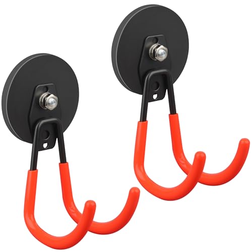 ULIBERMAGNET Strong Magnetic Hooks,2 Pack Heavy Duty Large Magnetic Hooks for Extension Cord, Cable, Hose, Power Cord,Rope,Drill,Jig Saw,Circular Saw,Garden Lawn Tools (Orange/3.46inch) - style: 3.46" Extra Strong Large XJ Orange 2PC