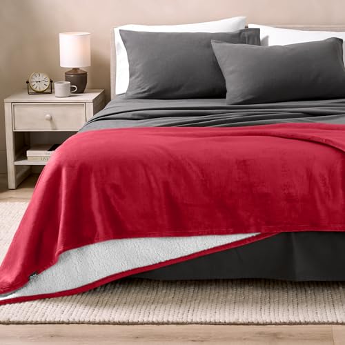 Bare Home Sherpa Fleece Blanket (Throw, Red) - color: 20 - Red, size: Throw/Travel