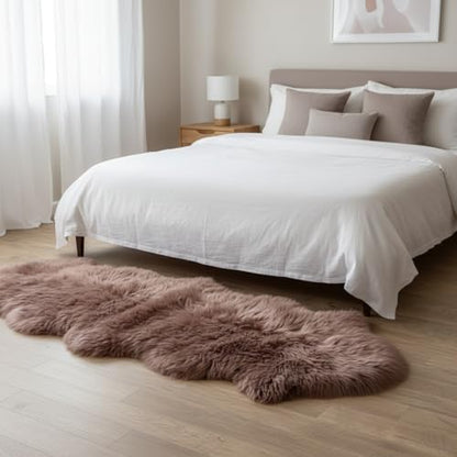 Premium Genuine Sheepskin Rug 2' x 6' Long Fur Soft & Natural Bedside Area Rug, Tan, Double Pelt - color: Tan, size: 2' x 6' (Natural)