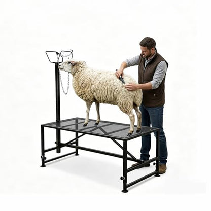 Goat Stand, 900 lbs Goat Milking Stand with 47 x 23 in Platform, 21 in to 33 in Adjustable Height, 42 in to 64.1 in Headpiece, Goat Trimming Stand for Grooming