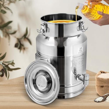 Stainless Steel Milk Can, 15 Liter Seamless Milk Jug Wine Pail Bucket with Spigot 3.96 Gallon Anti-Leak Liquid Storage Container Milk Pail with Sealed Lid for Milk and Wine (15L with Spigot) - size: 15L with Spigot