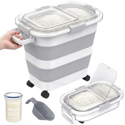 HOYTAMDA 25-35Lbs Rice Container,Collapsible Food Storage Container Wheels - color: Clear/25-35lbs