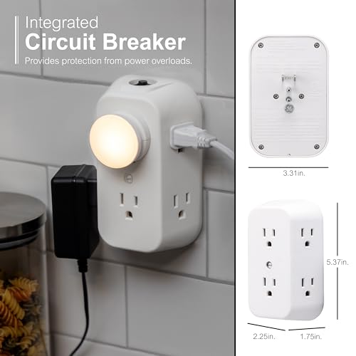 GE 6-Outlet Extender, 2 Pack, Grounded Wall Tap, 3-Prong