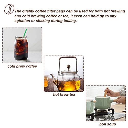 HRX Package 50pcs Disposable Cold Brew Bags 8x12 in for Home Coffee Brewing | Fine Mesh Contains Grounds, Less Mess, Secure Drawstrings, Fits 1 or 2 Gallon Jars, for Coffee, Tea, Soups, Spices, and Herbs - size: 8x12 inch