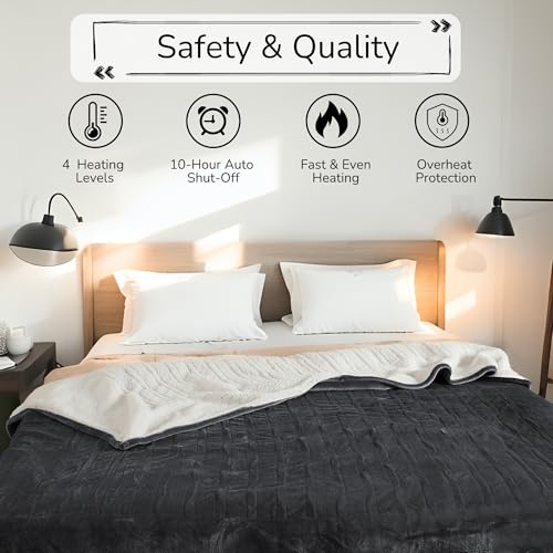 Electric Heated Blanket 90"x100" King Size - Iron Gray | Dual-Sided Microplush Sherpa for Bedroom Couch Use, 4 Heat Settings & 10 Hours Auto Off, Dual Controller, Machine Washable - color: 01-iron Gray, size: King(90"x100")