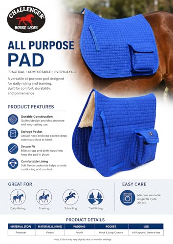 Horse English Quilted Faux Fur All-Purpose Saddle Pad Pockets 72152 - color: Royal Blue