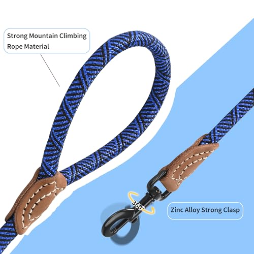 Mile High Life Dog Leash with Genuine Leather-Wrapped Ends, 4/5/6FT - color: Blue, size: 72 Inch-1/2"