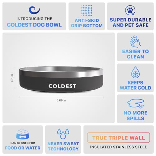 Coldest Dog Bowl - Anti Rust Metal, Non Slip, 3 Layers Insulated Stainless Steel Dog Bowls - Spill Proof & Heavy Duty - Water Bowl for Dogs, Cats & Pets, Dish Washer Safe (21 oz, Stealth Black) - color: Stealth Black, size: 21 oz