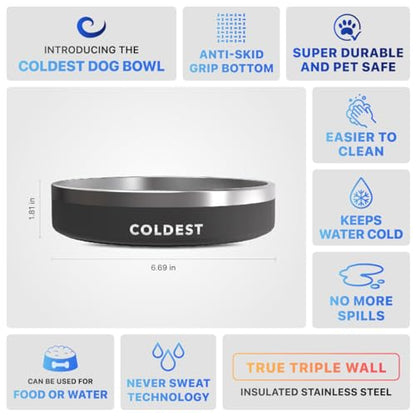 Coldest Dog Bowl - Anti Rust Metal, Non Slip, 3 Layers Insulated Stainless Steel Dog Bowls - Spill Proof & Heavy Duty - Water Bowl for Dogs, Cats & Pets, Dish Washer Safe (21 oz, Stealth Black) - color: Stealth Black, size: 21 oz